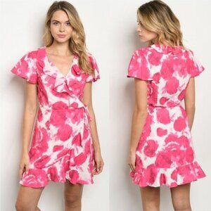 FLORAL MINI DRESS -  FUCSHIA